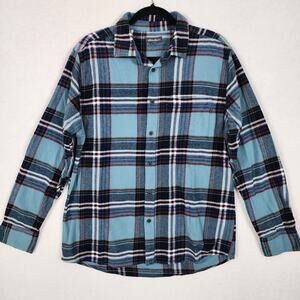 Eddie Bauer Blue Plaid Button Up Shirt Flannel Cotton Outdoor Casual Mens Size L